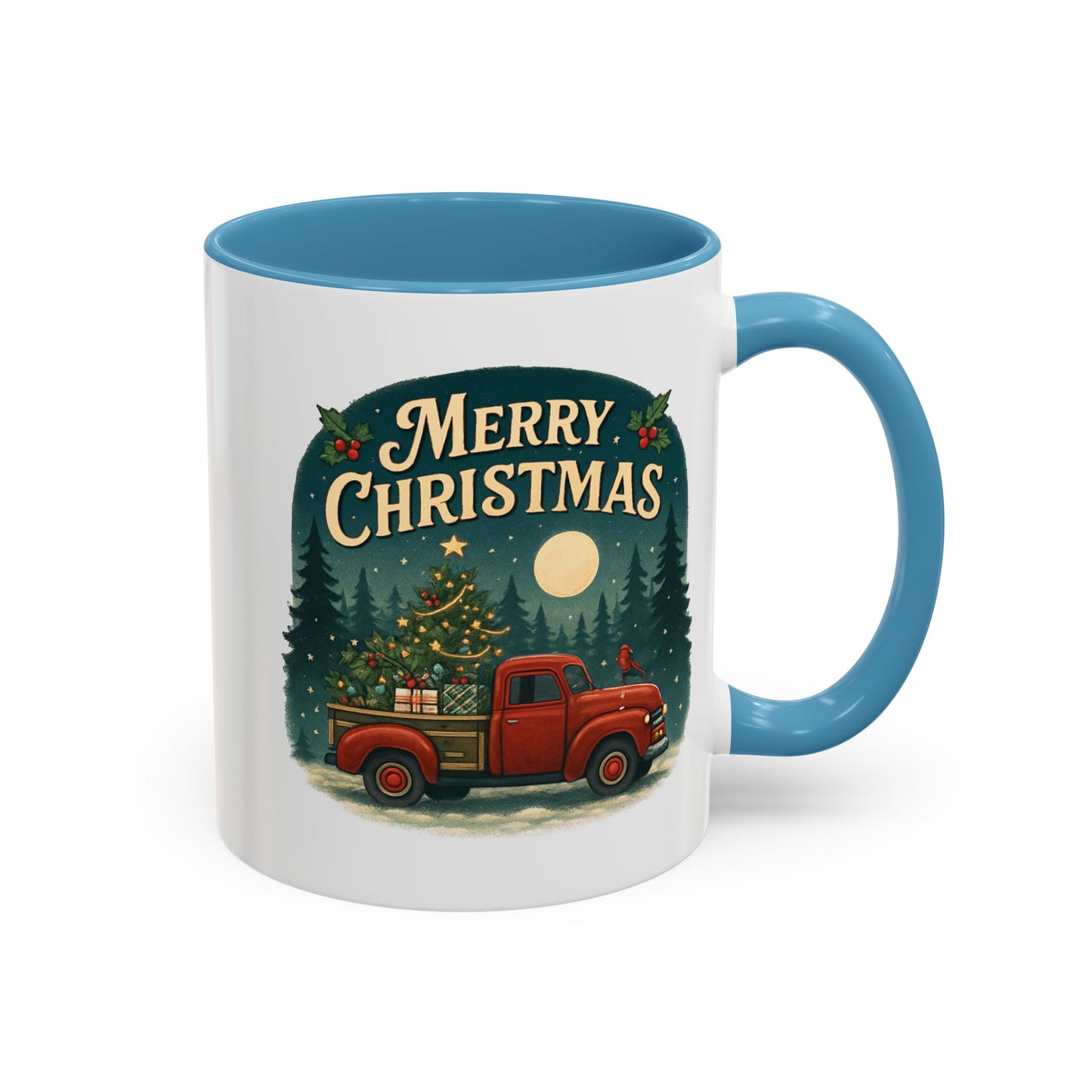 Mug - "Merry Christmas" Red Truck Design Accent Coffee Mug (11, 15oz)