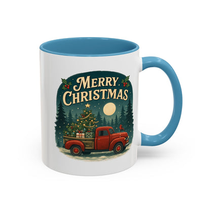 Mug - "Merry Christmas" Red Truck Design Accent Coffee Mug (11, 15oz)