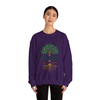 "Rooted in Christ" - Faith-Inspired Crewneck Sweatshirt - Cozy Gift for Christians, Perfect for Church