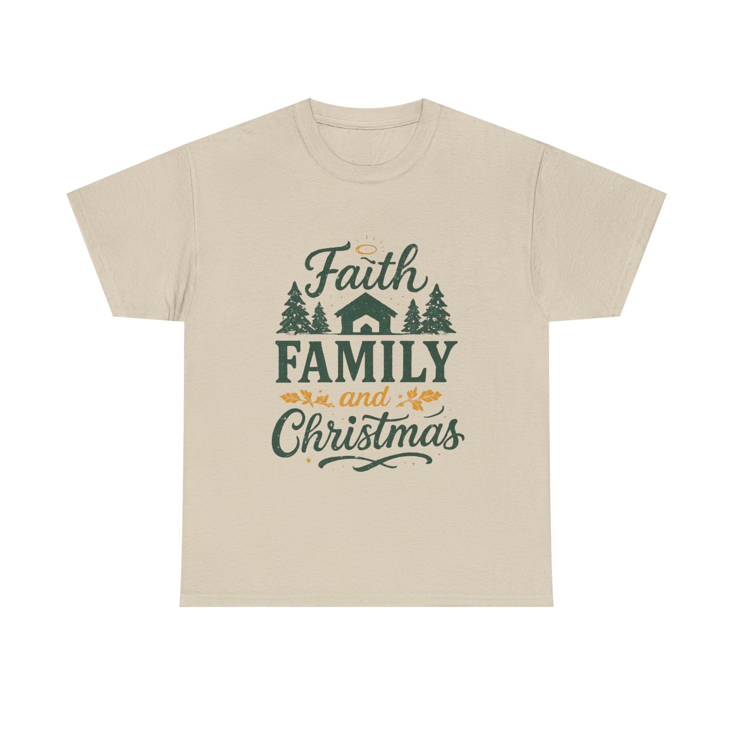 Faith, Family, and Christmas Unisex Heavy Cotton Tee