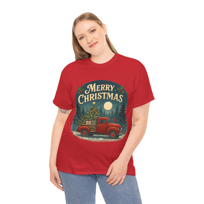 Vintage Merry Christmas Tee with Red Truck Design