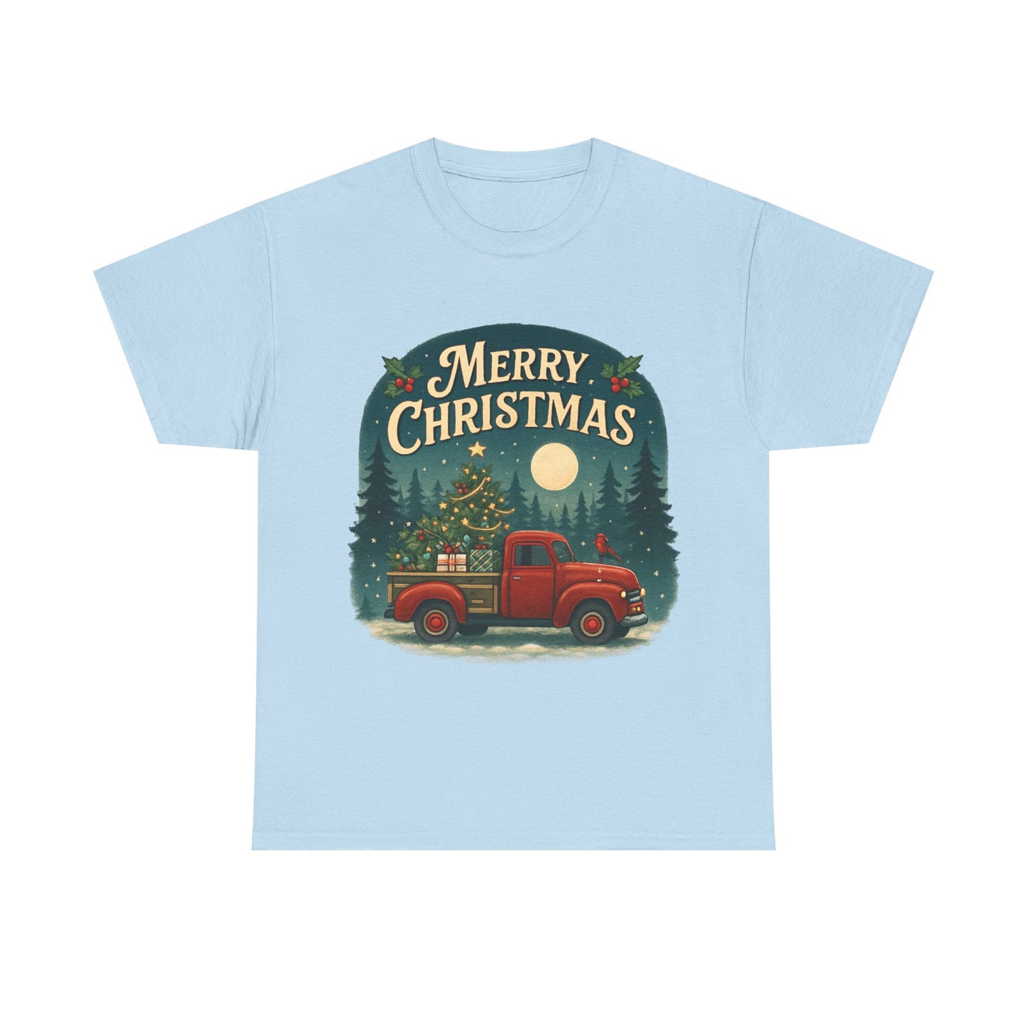 Vintage Merry Christmas Tee with Red Truck Design