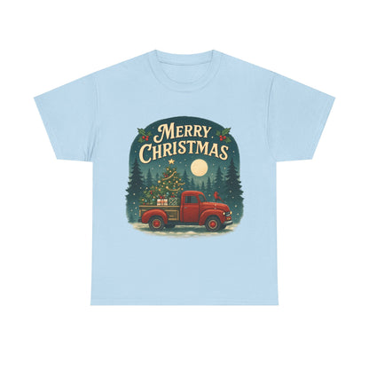 Vintage Merry Christmas Tee with Red Truck Design