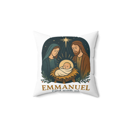 Emmanuel Nativity Square Pillow - Cozy Christmas Home Decor
