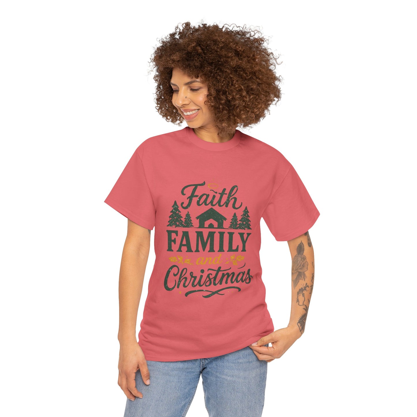 Faith, Family, and Christmas Unisex Heavy Cotton Tee