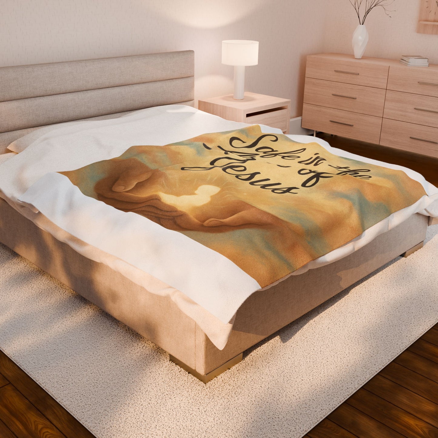 "Safe in the Arms of Jesus" - Cozy Velveteen Plush Blanket - Soft Throw Blanket, Religious Gift, Spiritual Home Decor, Faith Blanket