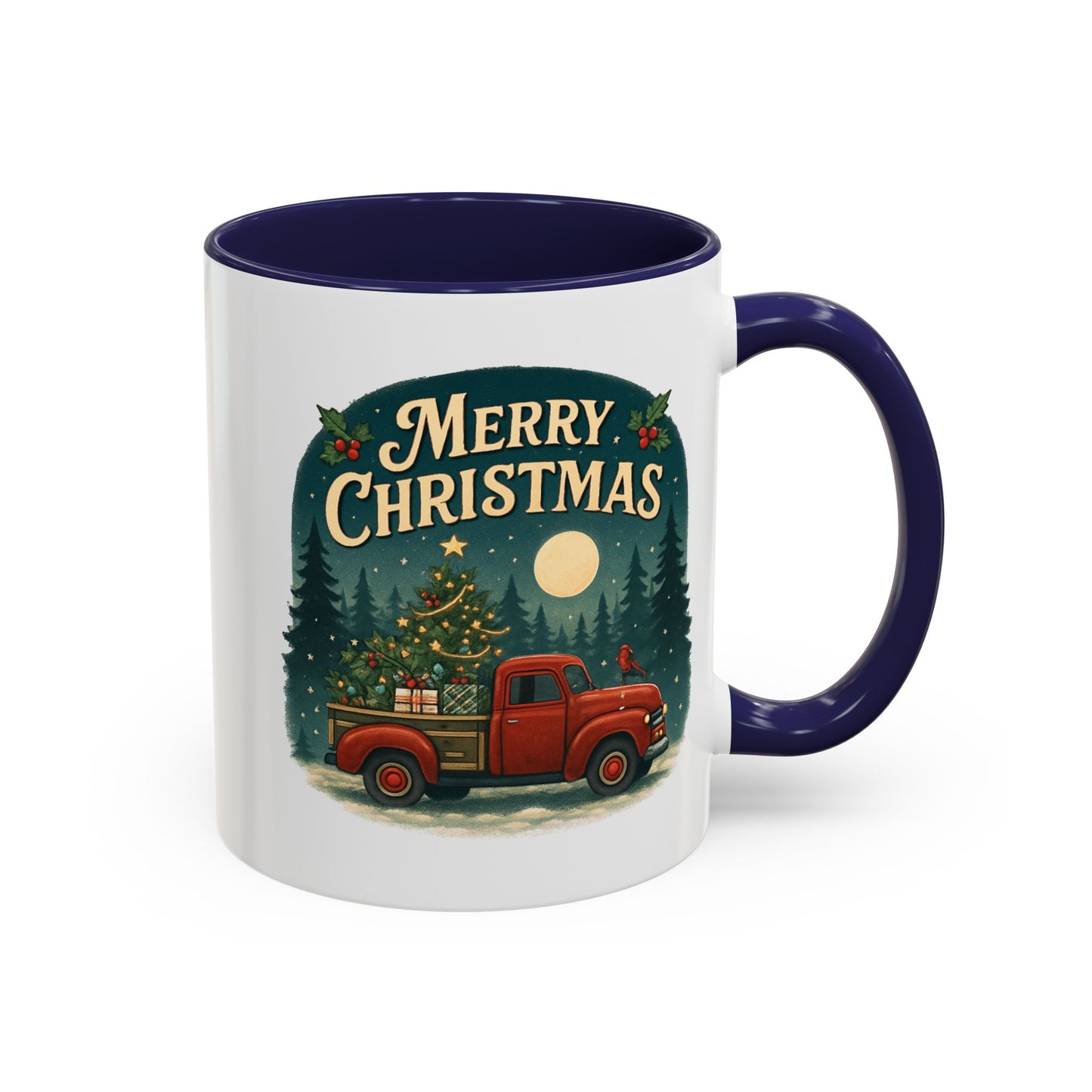 Mug - "Merry Christmas" Red Truck Design Accent Coffee Mug (11, 15oz)