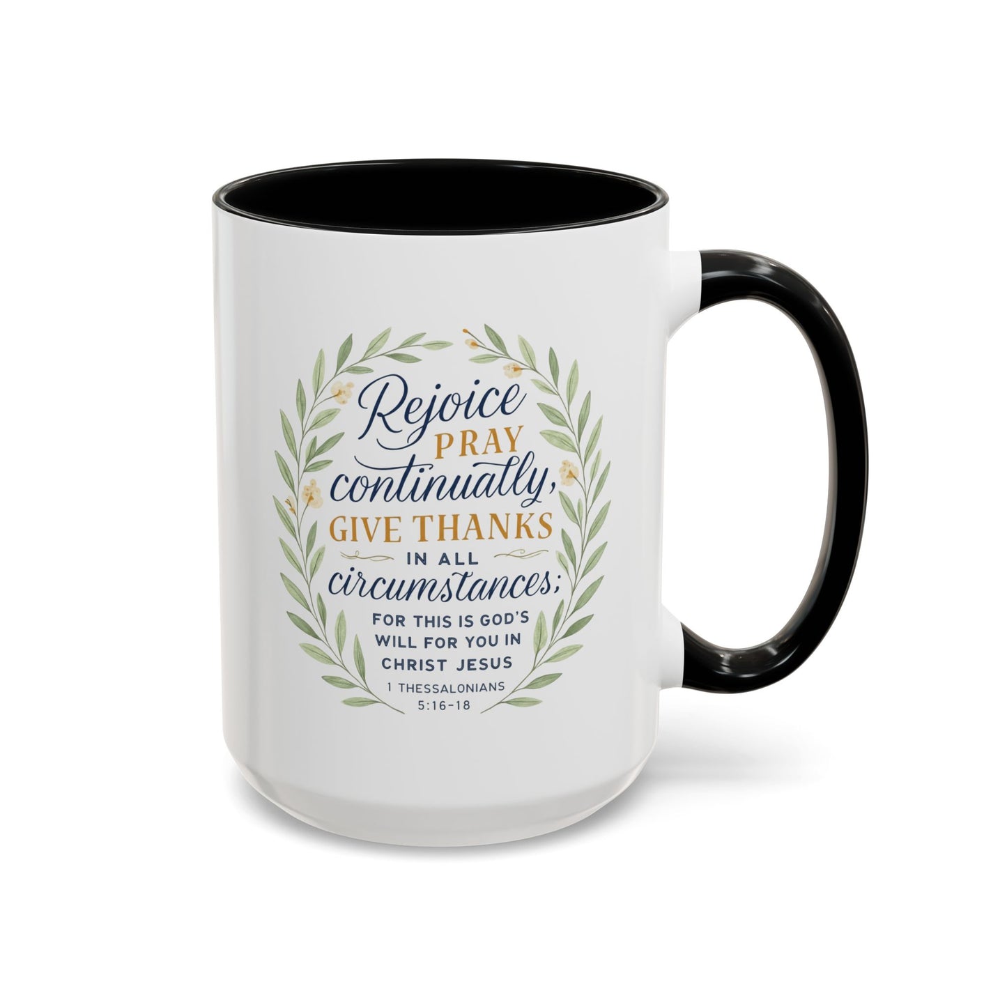 Inspirational Floral Coffee Mug - Rejoice, Pray, Give Thanks