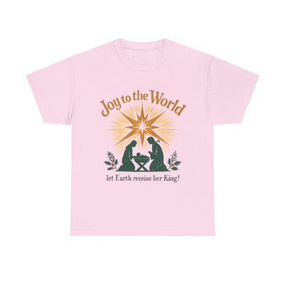 "Joy to the World, Let Earth receive her King" - Unisex Heavy Cotton Tee for Christmas Celebrations