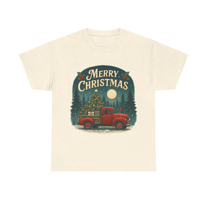 Vintage Merry Christmas Tee with Red Truck Design