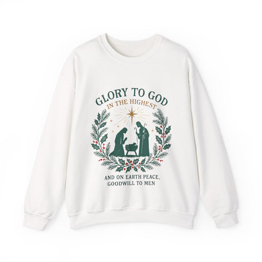 "Glory to God" - Christmas Nativity Sweatshirt, Unisex Crewneck, Holiday Apparel, Inspirational Clothing