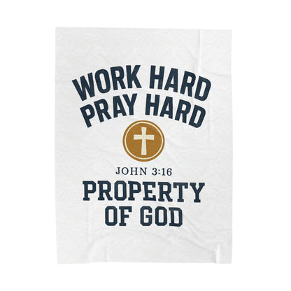Christian Inspirational Velveteen Plush Blanket - "Work Hard Pray Hard"