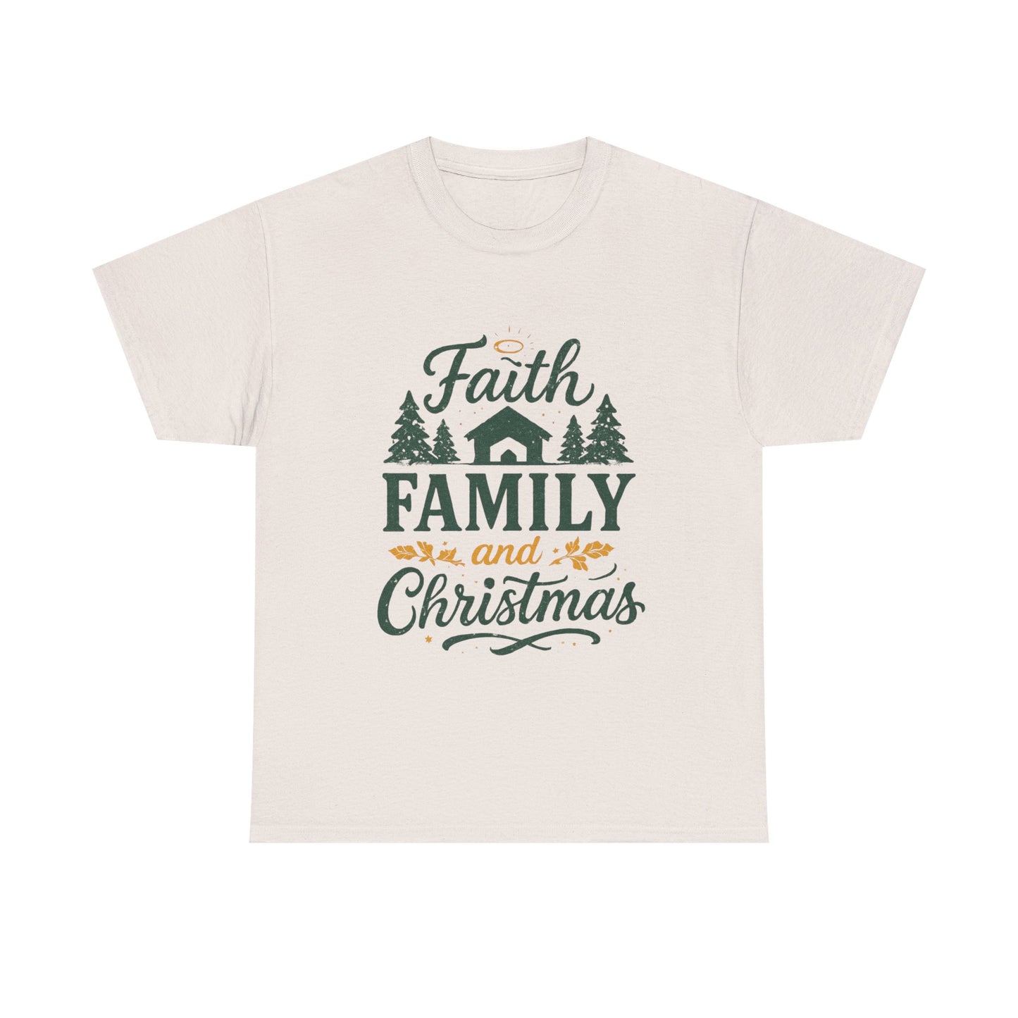Faith, Family, and Christmas Unisex Heavy Cotton Tee