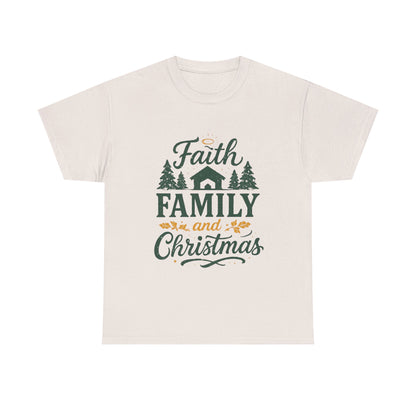 Faith, Family, and Christmas Unisex Heavy Cotton Tee
