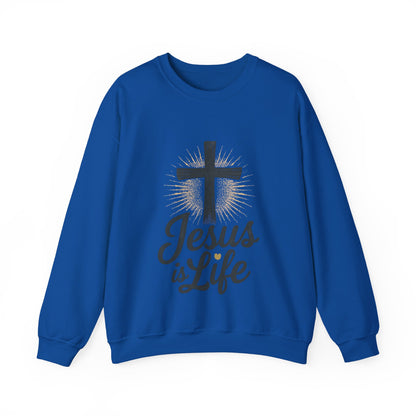 "Jesus is Life" - Christian Inspirational Crewneck Sweatshirt