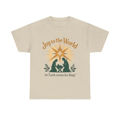 "Joy to the World, Let Earth receive her King" - Unisex Heavy Cotton Tee for Christmas Celebrations