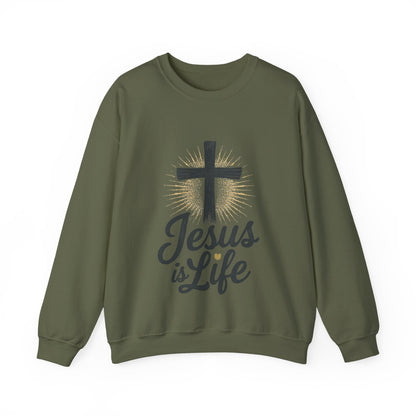 "Jesus is Life" - Christian Inspirational Crewneck Sweatshirt