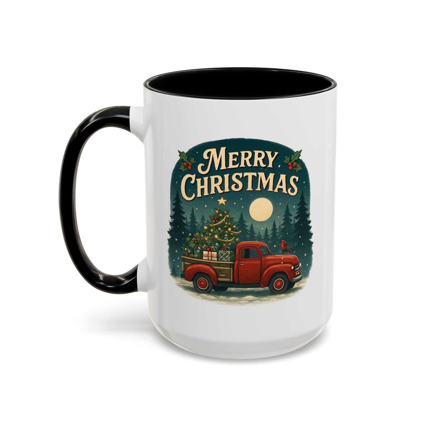 Mug - "Merry Christmas" Red Truck Design Accent Coffee Mug (11, 15oz)