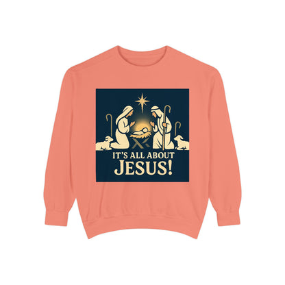 "It's all about Jesus" - Christian Christmas Sweatshirt, Holiday Gift, Faith-Based Apparel, Unisex Cozy Wear