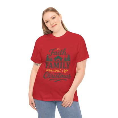 Faith, Family, and Christmas Unisex Heavy Cotton Tee
