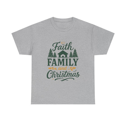 Faith, Family, and Christmas Unisex Heavy Cotton Tee