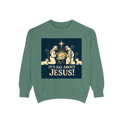 "It's all about Jesus" - Christian Christmas Sweatshirt, Holiday Gift, Faith-Based Apparel, Unisex Cozy Wear
