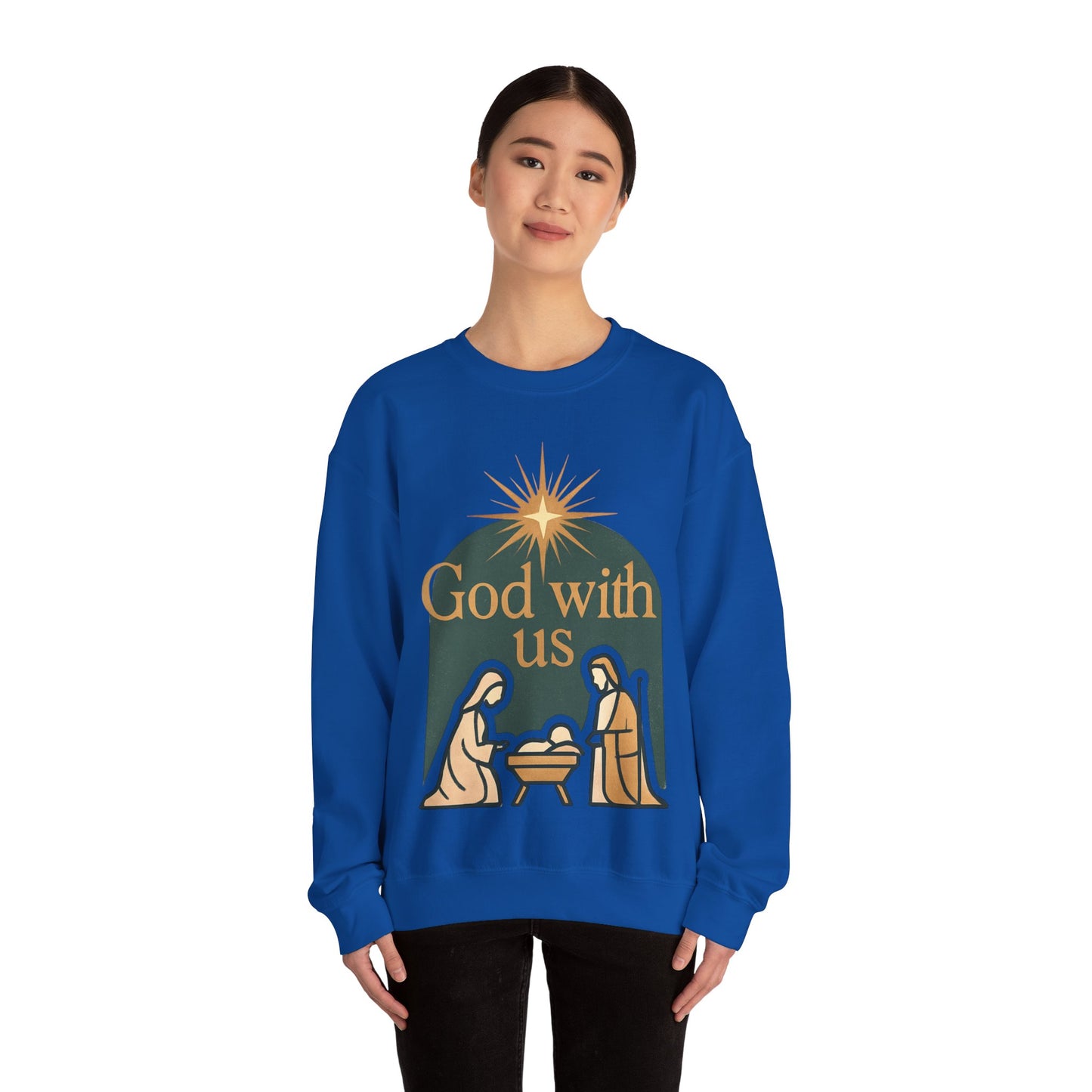 "God with Us" - Cozy Christmas Sweatshirt, Holiday Spirit Wear, Religious Gift, Unisex Crewneck