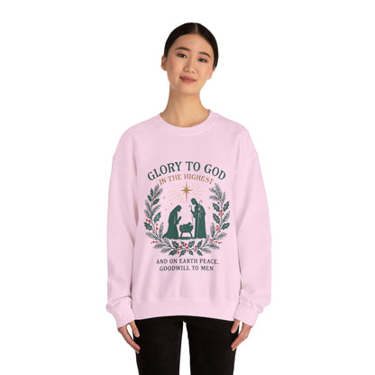 "Glory to God" - Christmas Nativity Sweatshirt, Unisex Crewneck, Holiday Apparel, Inspirational Clothing