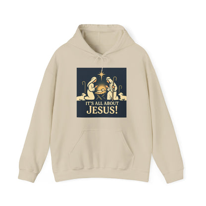 "It's all about Jesus" - Christian Hooded Sweatshirt, Unisex Cozy Hoody for Jesus Lovers, Perfect for Faith, Holidays, and Everyday Wear
