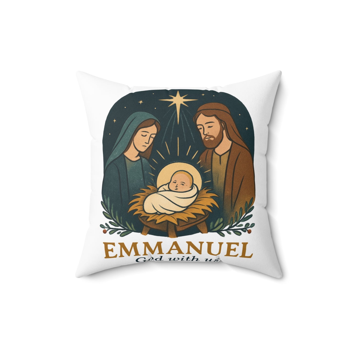 Emmanuel Nativity Square Pillow - Cozy Christmas Home Decor