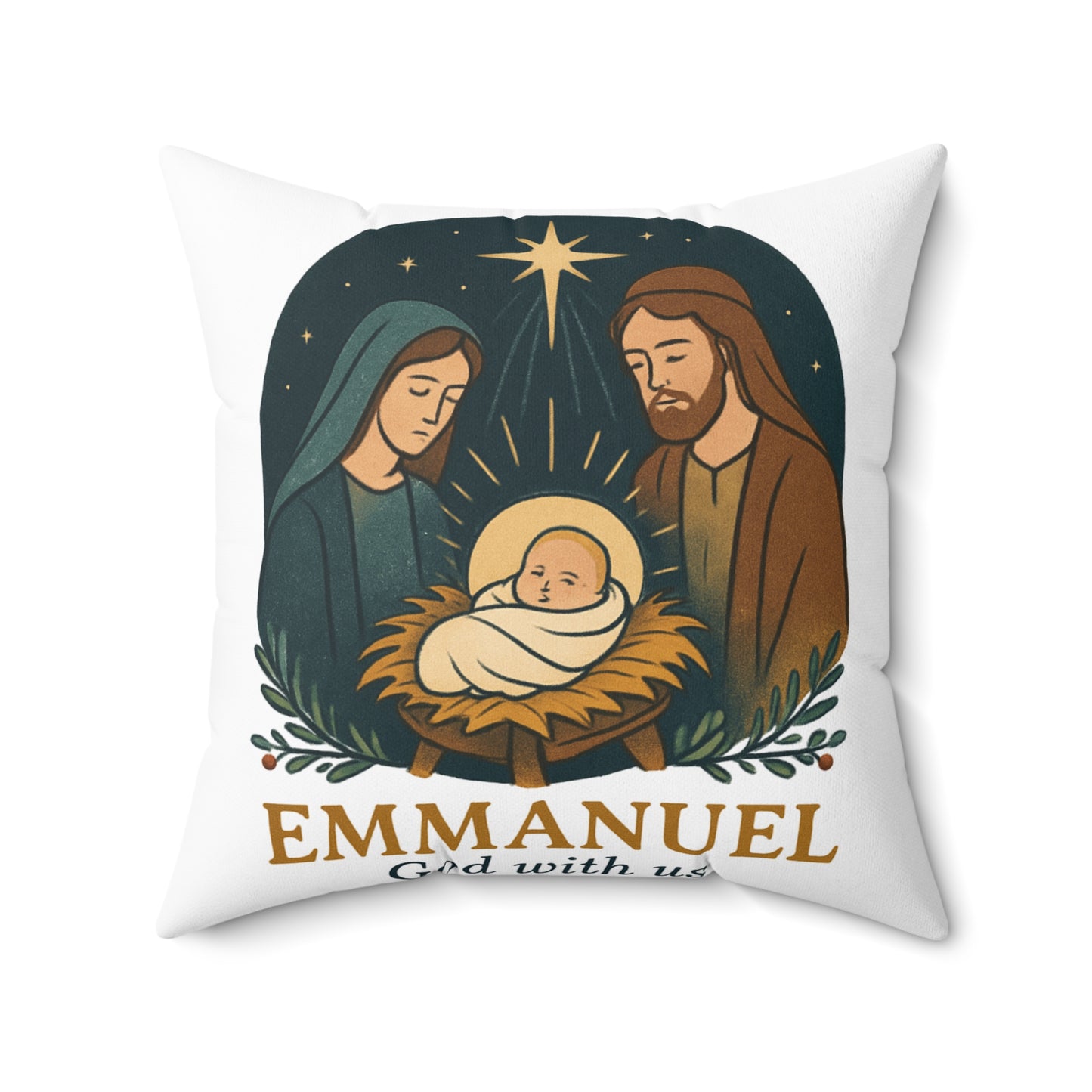 Emmanuel Nativity Square Pillow - Cozy Christmas Home Decor