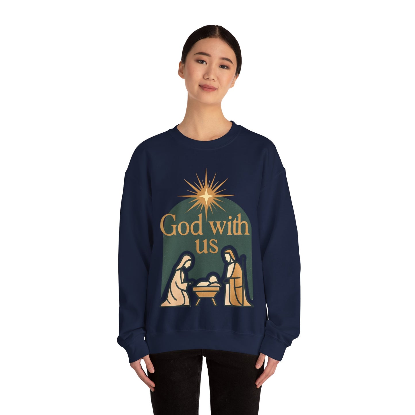 "God with Us" - Cozy Christmas Sweatshirt, Holiday Spirit Wear, Religious Gift, Unisex Crewneck