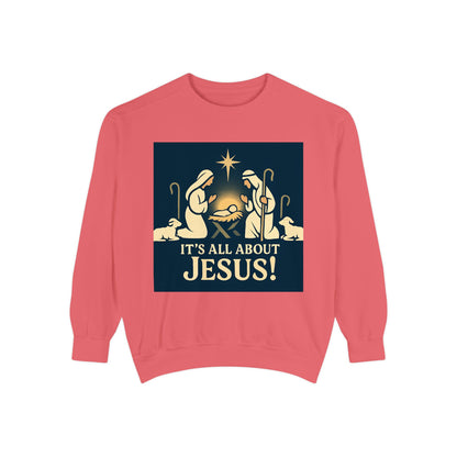 "It's all about Jesus" - Christian Christmas Sweatshirt, Holiday Gift, Faith-Based Apparel, Unisex Cozy Wear