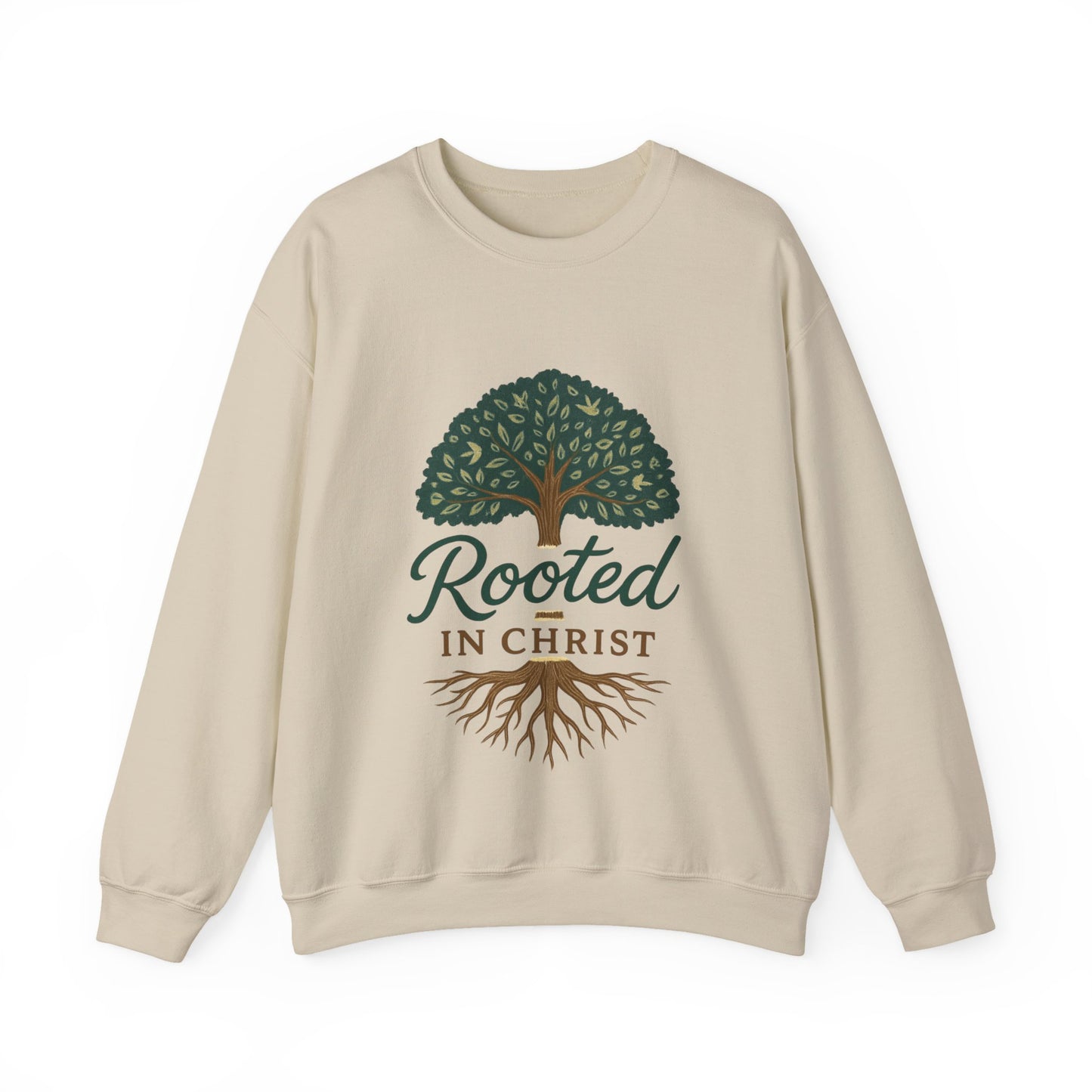 "Rooted in Christ" - Faith-Inspired Crewneck Sweatshirt - Cozy Gift for Christians, Perfect for Church