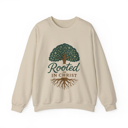 "Rooted in Christ" - Faith-Inspired Crewneck Sweatshirt - Cozy Gift for Christians, Perfect for Church