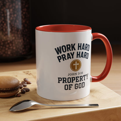 "Work Hard, Pray Hard" Inspirational Coffee Mug (11, 15oz)
