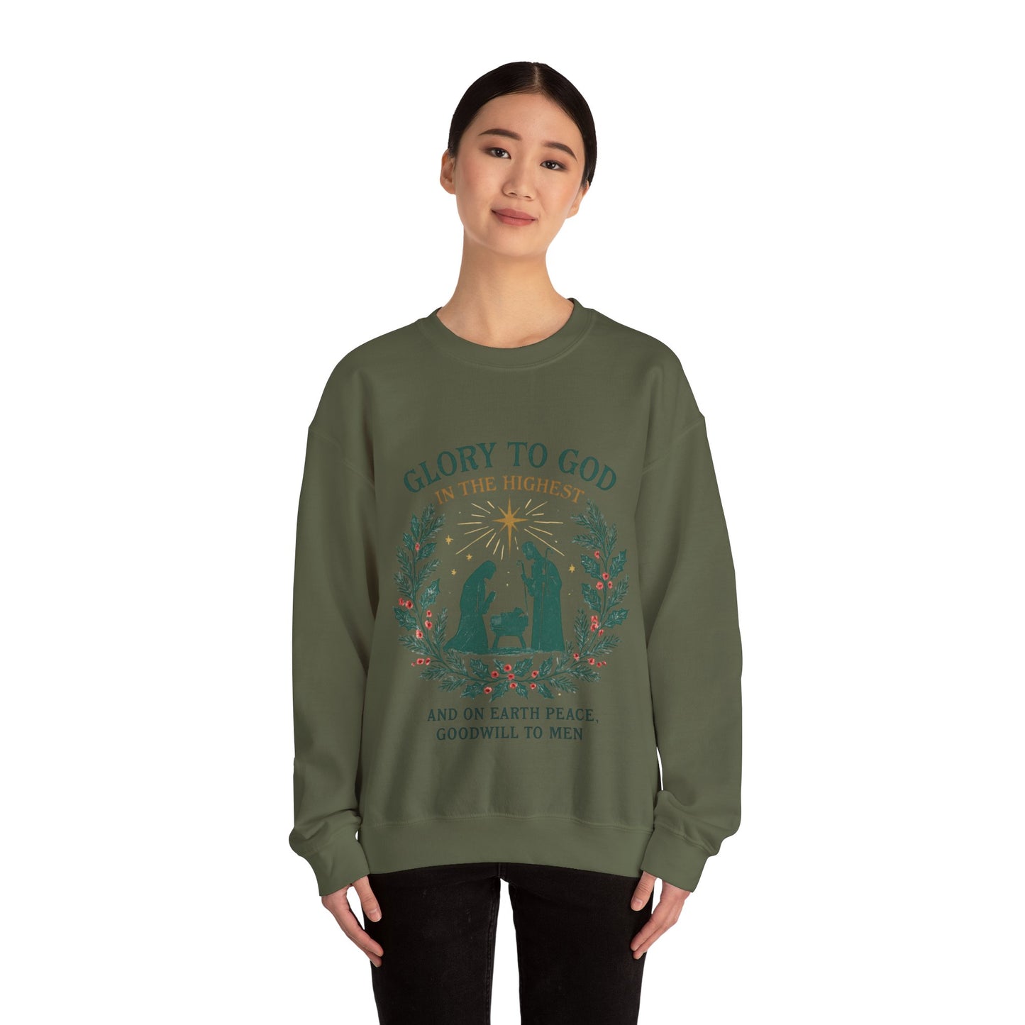 "Glory to God" - Christmas Nativity Sweatshirt, Unisex Crewneck, Holiday Apparel, Inspirational Clothing