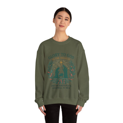 "Glory to God" - Christmas Nativity Sweatshirt, Unisex Crewneck, Holiday Apparel, Inspirational Clothing