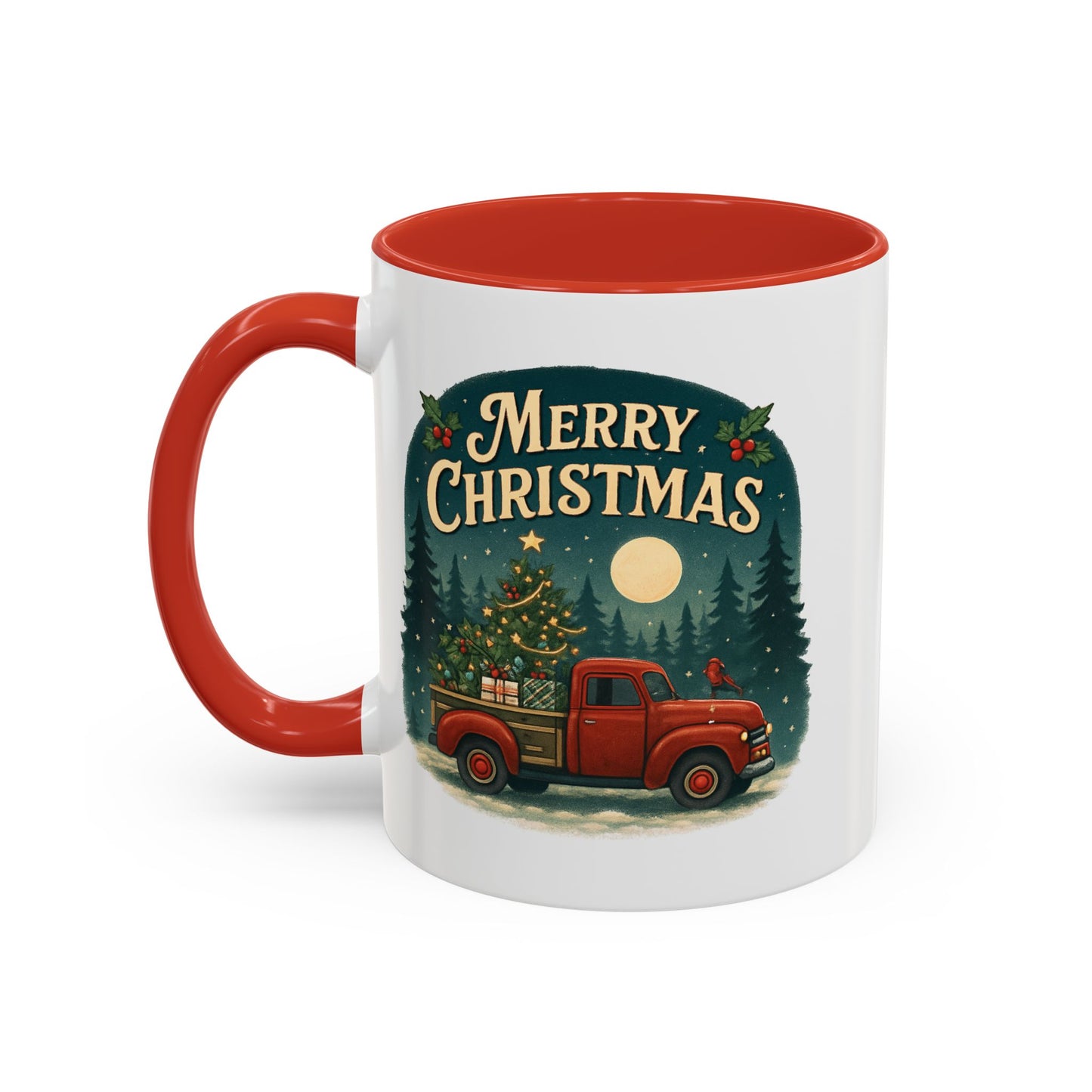 Mug - "Merry Christmas" Red Truck Design Accent Coffee Mug (11, 15oz)