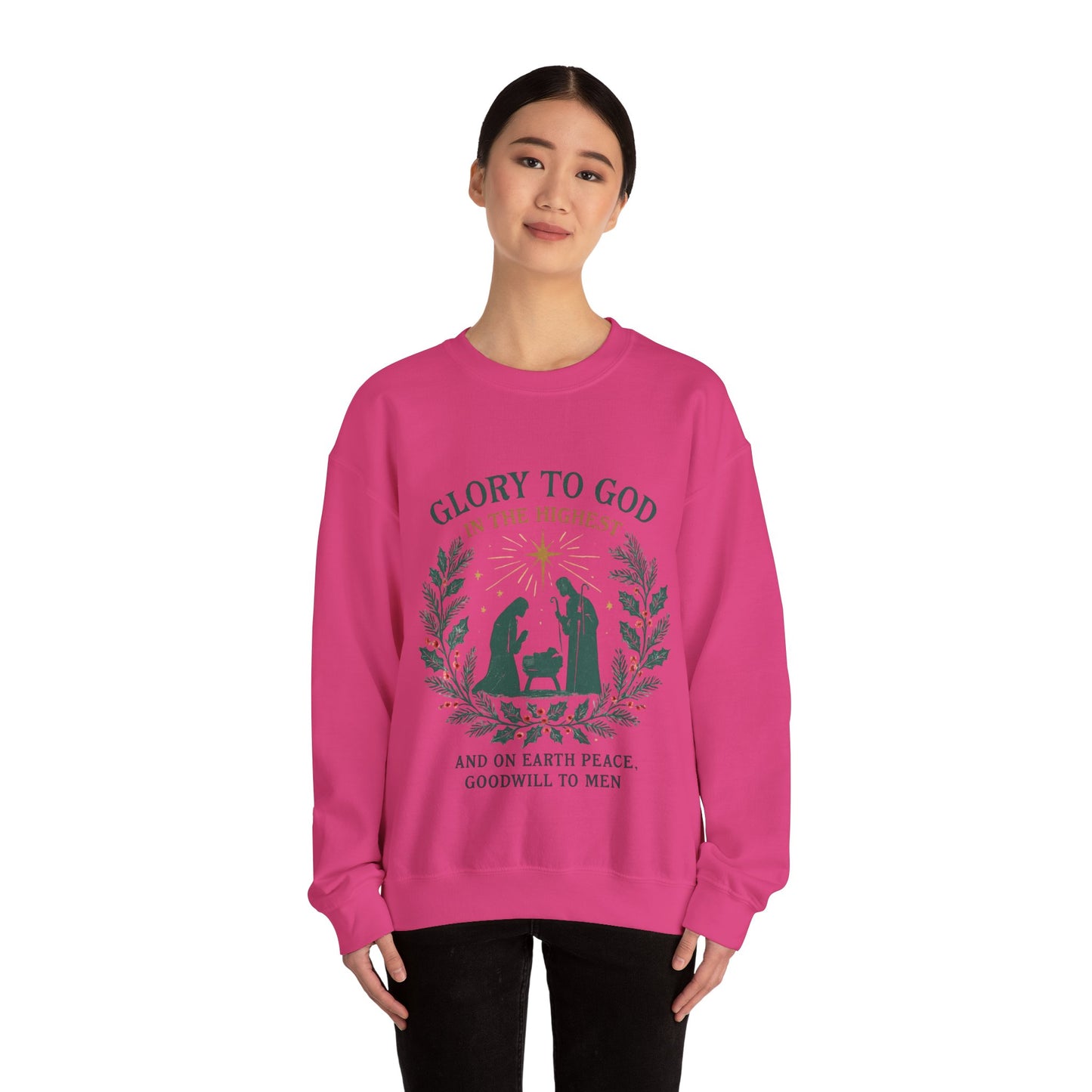 "Glory to God" - Christmas Nativity Sweatshirt, Unisex Crewneck, Holiday Apparel, Inspirational Clothing