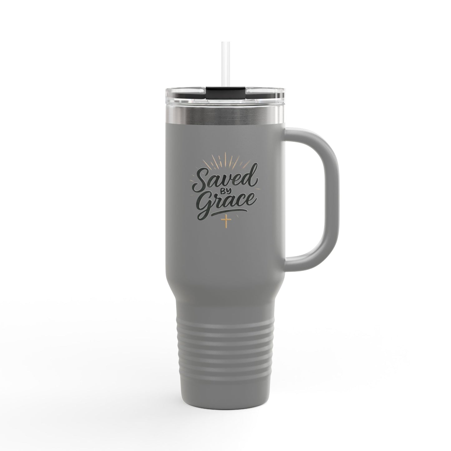 "Saved by Grace" Insulated Travel Mug | 40oz Tumbler for Coffee, Tea, Water, Gifts for Religious Occasions, Christening, Inspirational