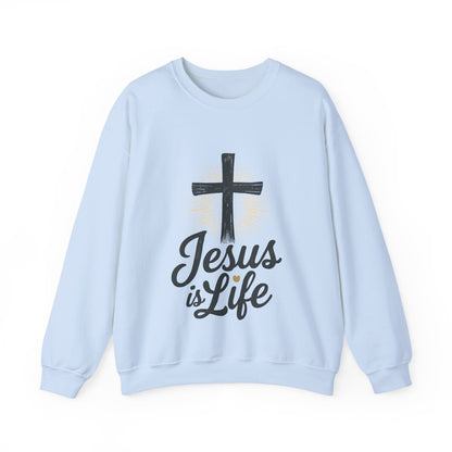 "Jesus is Life" - Christian Inspirational Crewneck Sweatshirt