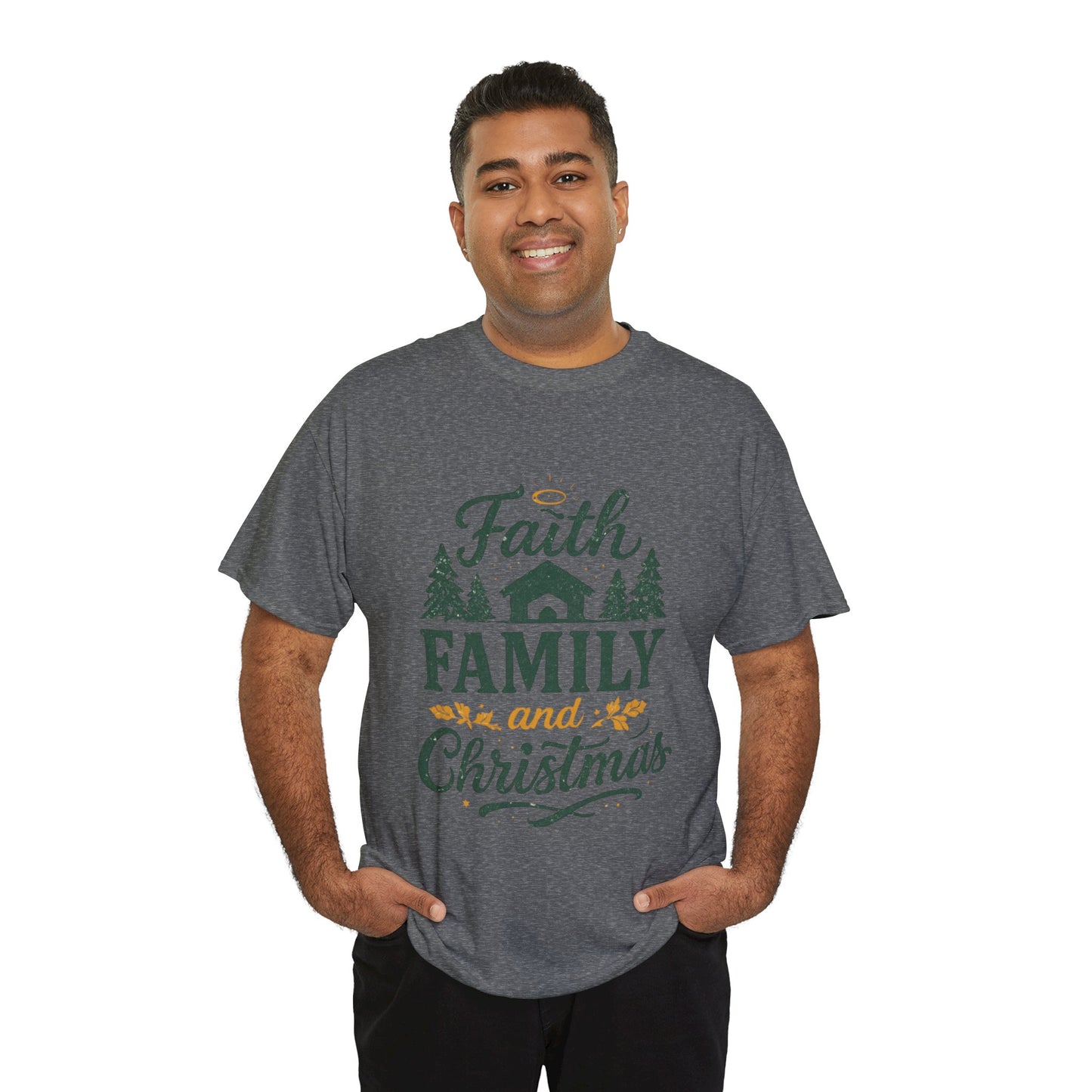 Faith, Family, and Christmas Unisex Heavy Cotton Tee