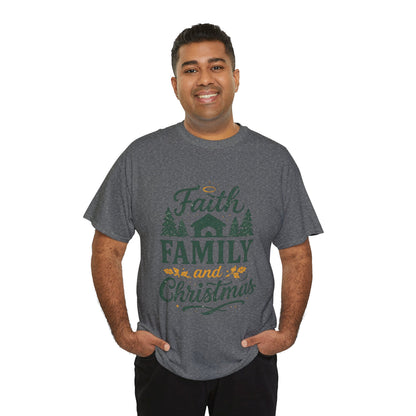 Faith, Family, and Christmas Unisex Heavy Cotton Tee