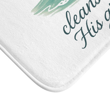 Spiritual Bath Mat with Inspirational Quote, Cleansed by His Grace, Faith Home Decor, Bathroom Accessory, Relaxing Gift