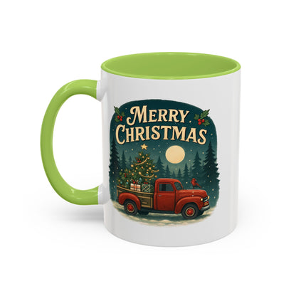 Mug - "Merry Christmas" Red Truck Design Accent Coffee Mug (11, 15oz)