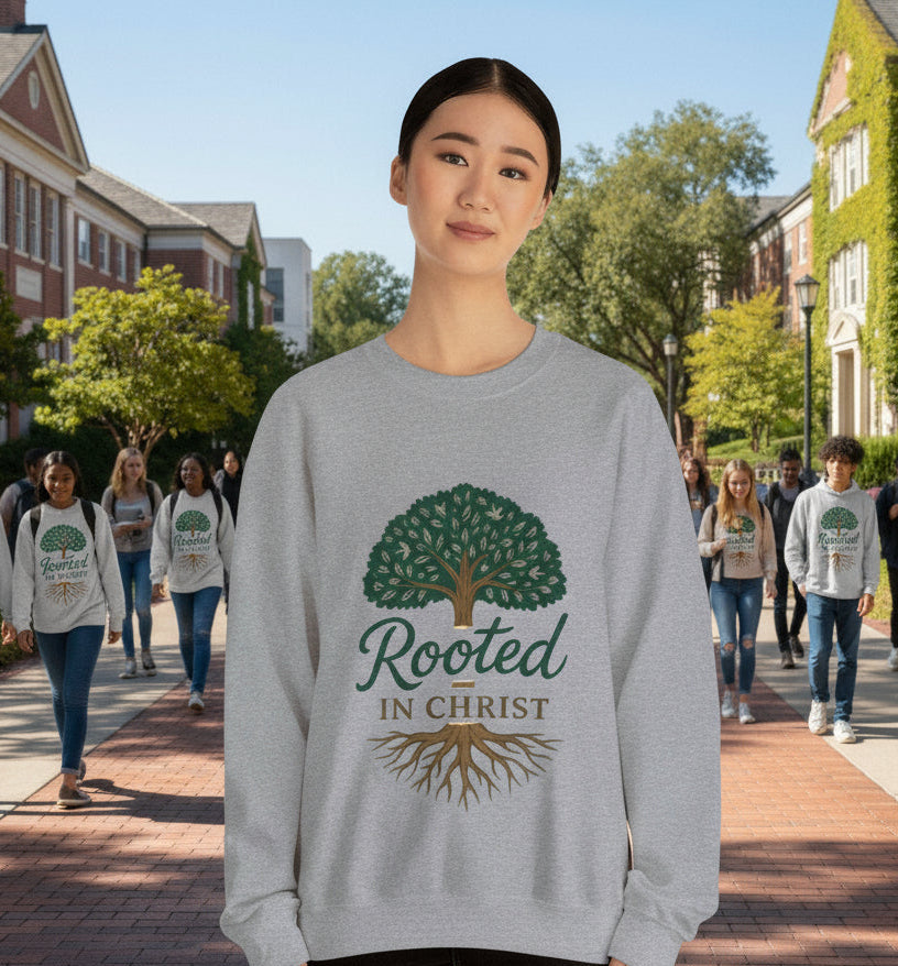 "Rooted in Christ" - Faith-Inspired Crewneck Sweatshirt - Cozy Gift for Christians, Perfect for Church