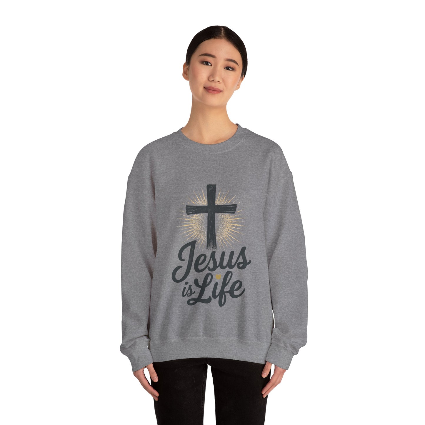 "Jesus is Life" - Christian Inspirational Crewneck Sweatshirt