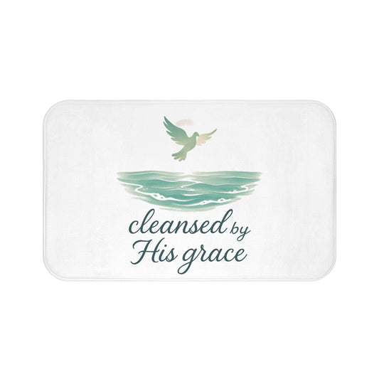 Spiritual Bath Mat with Inspirational Quote, Cleansed by His Grace, Faith Home Decor, Bathroom Accessory, Relaxing Gift