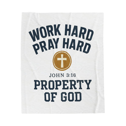 Christian Inspirational Velveteen Plush Blanket - "Work Hard Pray Hard"